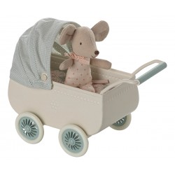 Pram with baby mouse - Mint...