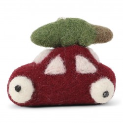 Small red car with tree -...